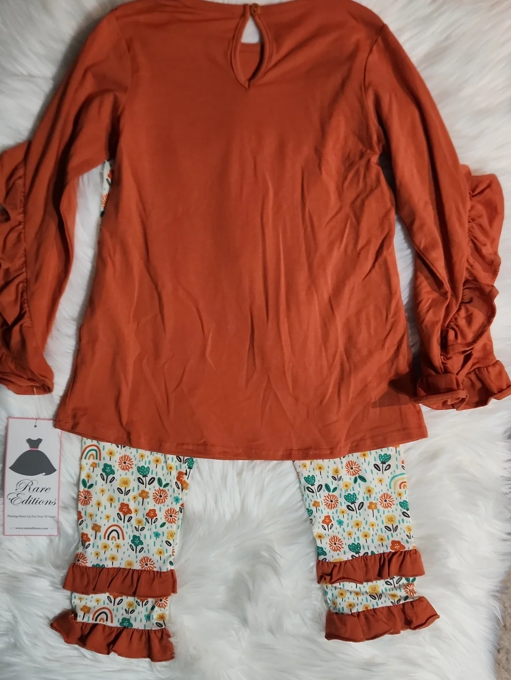 Rare Editions Rust Giraffe Ruffle Top & Printed Leggings - Girls Size: 6
